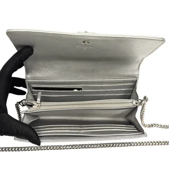 CHANEL Metallic Silver Goatskin Mademoiselle Flap Wallet - Picture 6 of 6